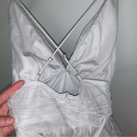 Lucy in The Sky Dress Size XS Silver Tulle Marguerite Plunge A-Line Mini NWOT - Picture 8 of 14
